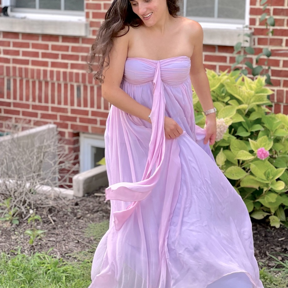 AKIRA lilac ethereal goddess strapless chiffon flowy maxi dress gown